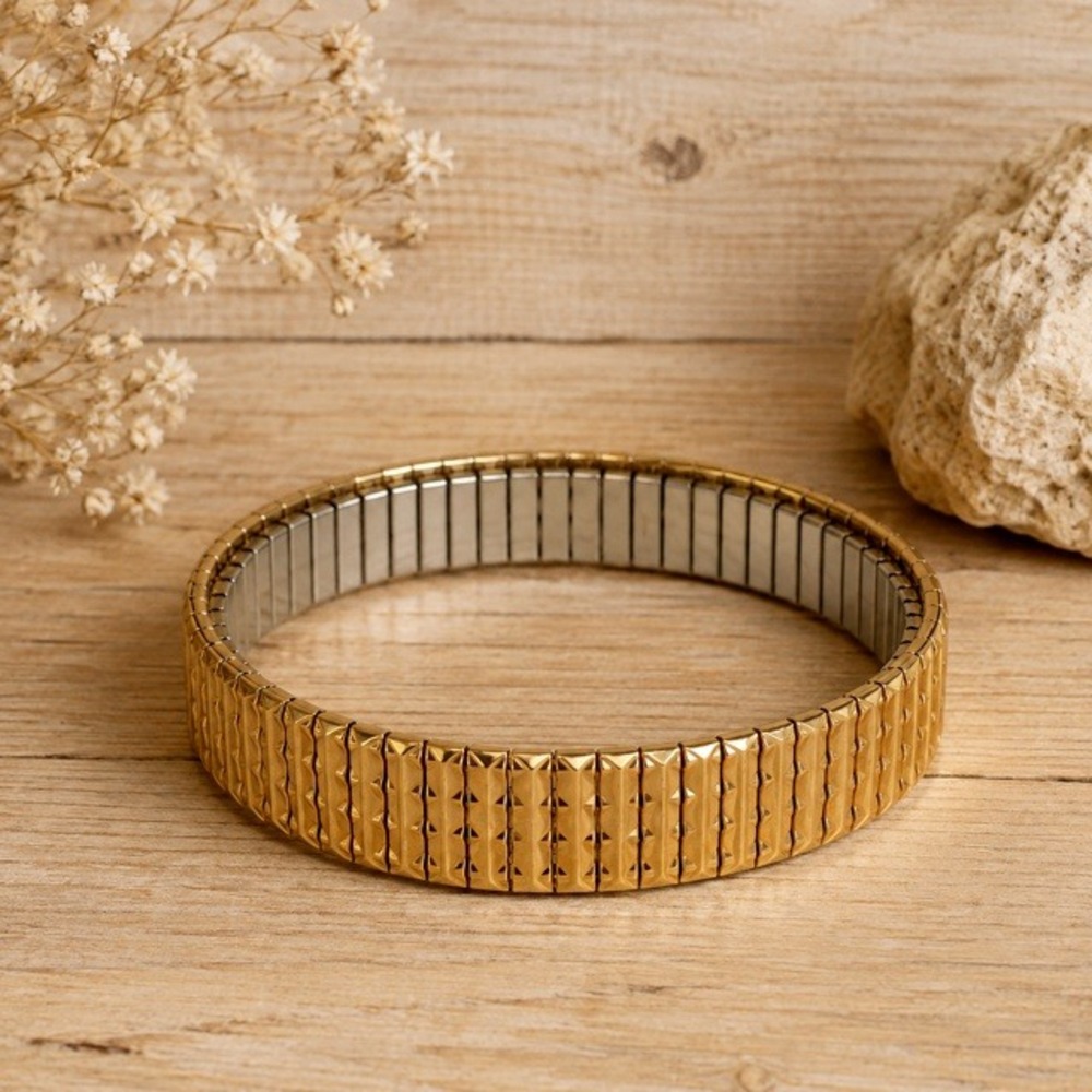 Vintage Speidel Gold Tone Stretch Expansion Bracelet Textured Signed